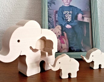 3D Elefanten Tier Puzzle Holz 3 tlg / Kinderpuzzle / Naturholz Puzzle / Steckspiel / Kinderzimmer Deko