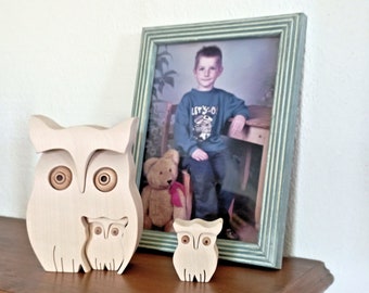 3D owl animal puzzle wood 3 pcs / children's puzzle / natural wood puzzle / plug-in game / children's room decoration