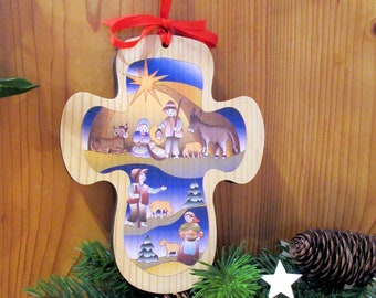 Cross Weihnatsmotiv Nativity Crib Holy Family Wooden Children
