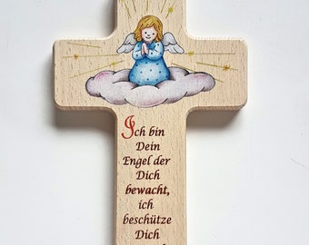 Spruchkreuz / Kinderkreuz Holz Natur / Schutzengel  Kreuz / Spruch: Ich bin dein Engel... / Geburt /Taufe Geschenk / Kinderzimmer Deko