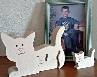 3D Katzen Tier Puzzle Holz 3 tlg / Kinderpuzzle / Naturholz Puzzle / Kinderzimmer Deko