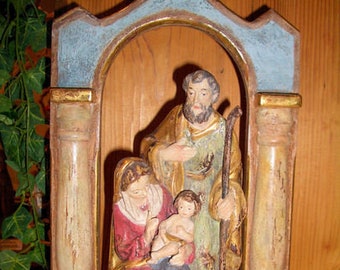 Holy Family Real Gold Wood Carved Christ's Birth