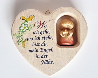 Schutzengel Herz Holz /  Engel Holzgeschnitzt / Namensgravur möglich /IWo ich gehe wo ich stehe... / Geschenk zur Geburt / Taufe
