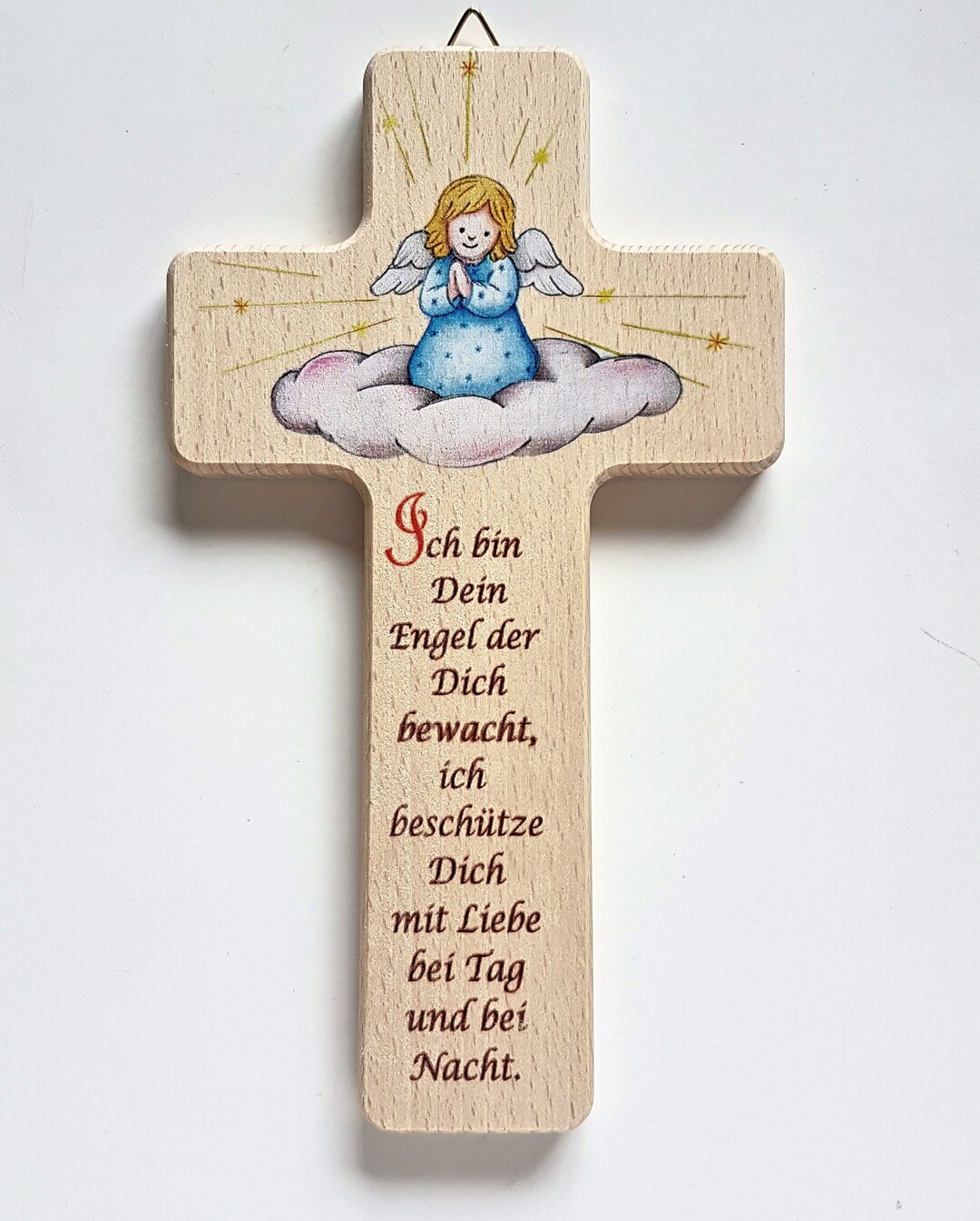 Spruchkreuz / Kinderkreuz Holz Natur / Schutzengel Kreuz / Spruch Ich