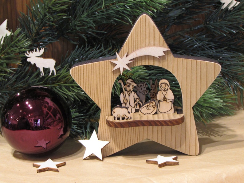 Wood Nativity Scene 3D Crib Star image 1