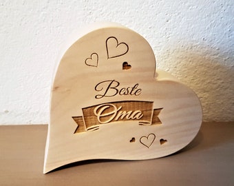 Zirbenholz Herz mit  Gravur / Beste Oma / Valentinstag Geschenk / Geburtstag Geschenk