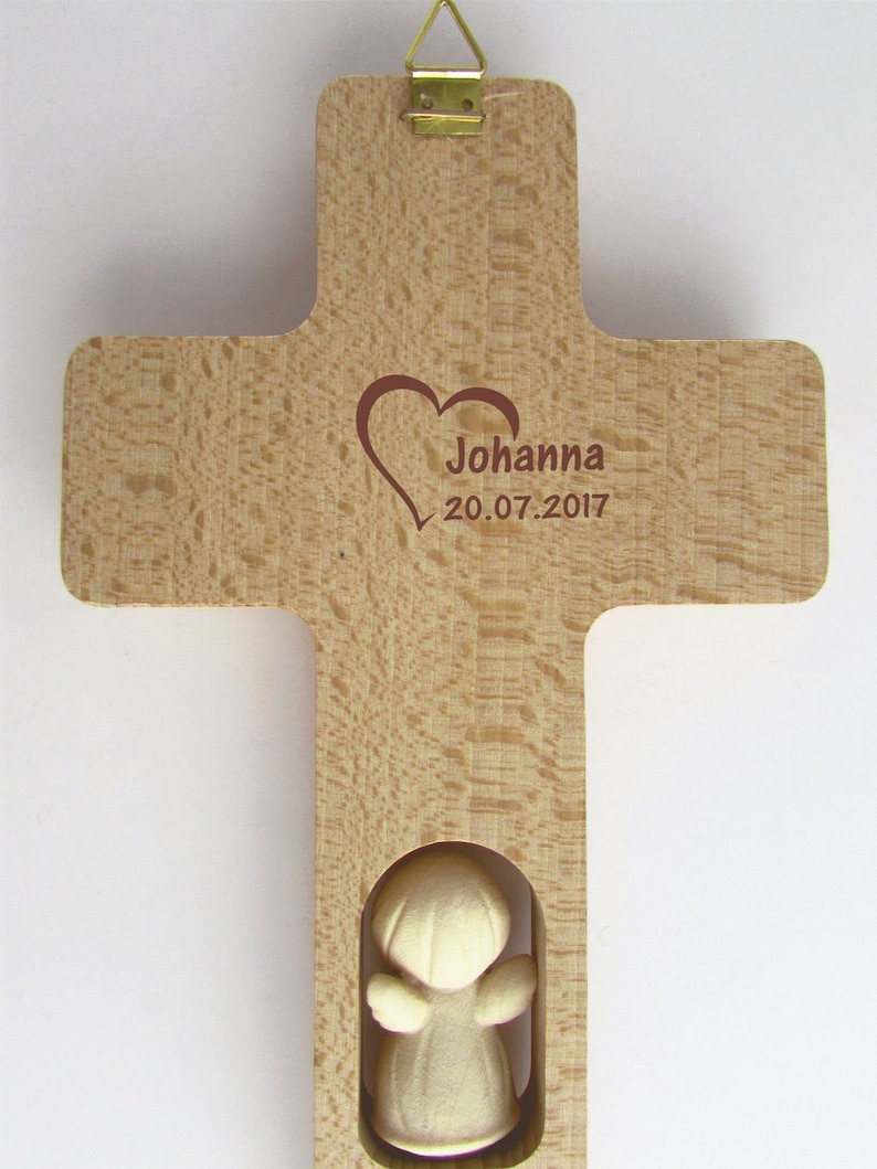 Children's cross birth baptism / guardian angel wood carved / wooden cross / dear angel good night... / name dedication engraving possible image 4