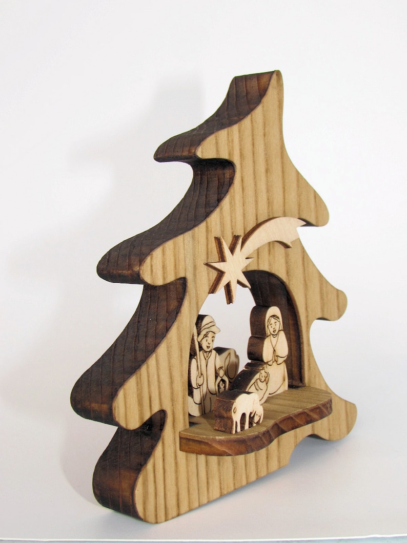 Holz Weihnachtskrippe, 3D Krippe Baumform Bild 3