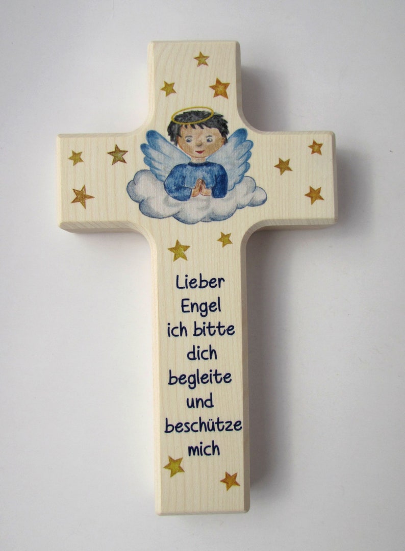 Children's cross made of natural wood / saying cross / guardian angel cross / for girls and boys / baptism / birth / name engraving possible image 3