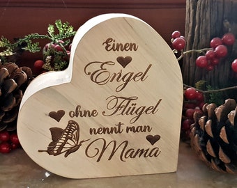 Holzherz mit Rinde / Herz mit Spruch / Graviertes Herz / Muttertagsgeschenk