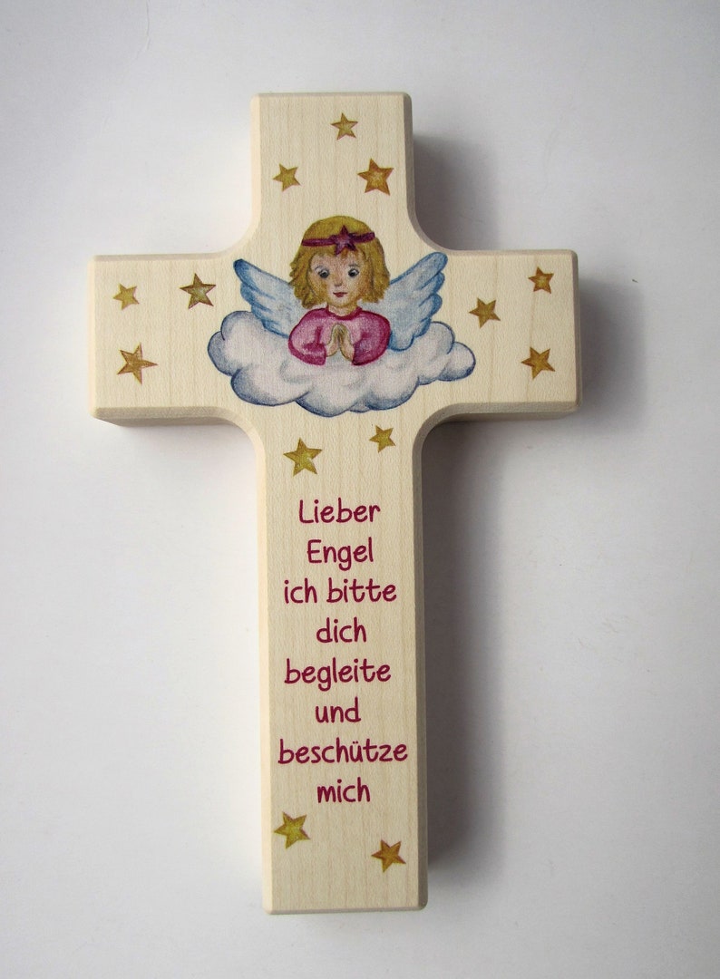 Children's cross made of natural wood / saying cross / guardian angel cross / for girls and boys / baptism / birth / name engraving possible image 2