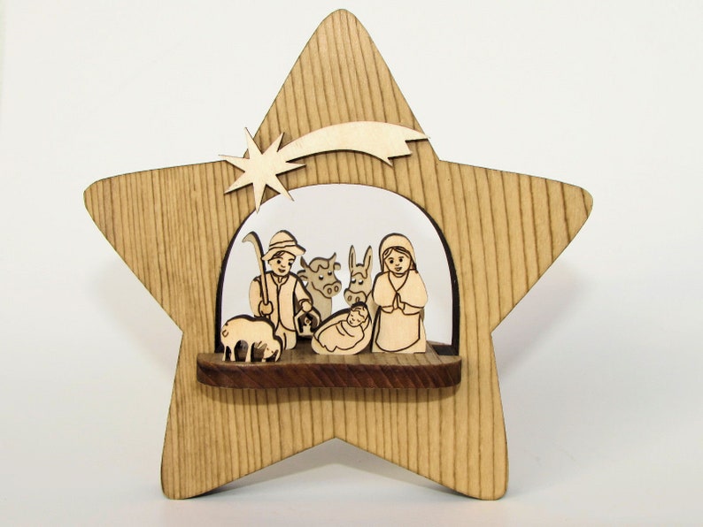 Wood Nativity Scene 3D Crib Star image 2