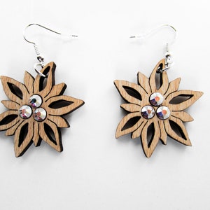 Earrings wooden Edelweis/Silver Crystal image 2