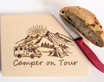 Wooden Breakfast Snack Board Camper on Tour Camping Holiday