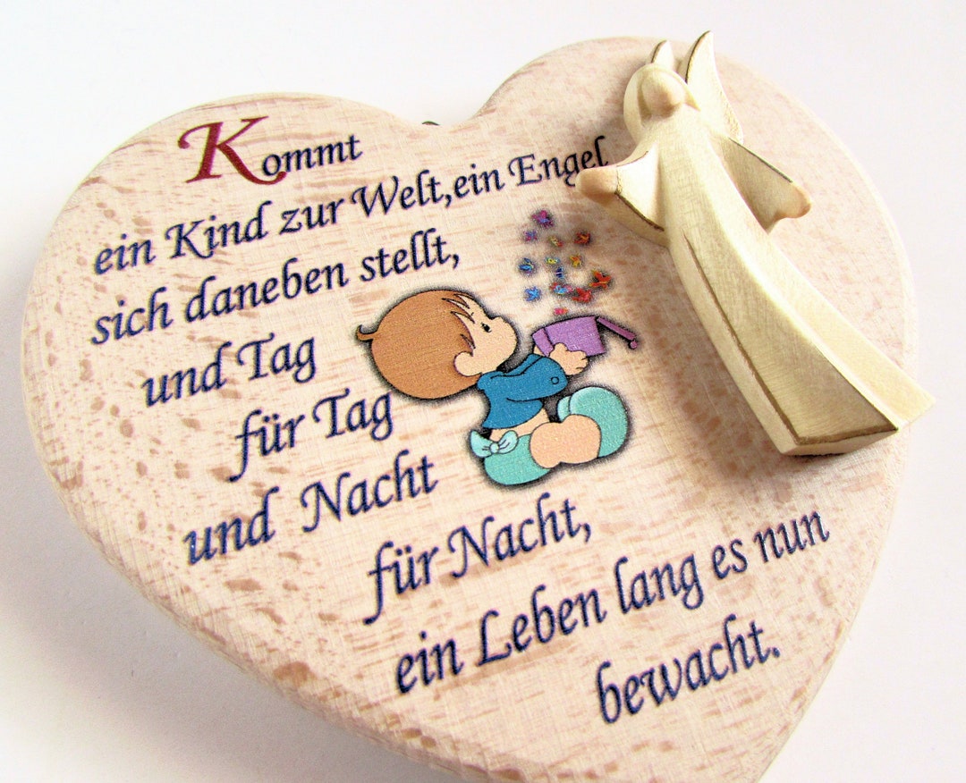 SchutzengelHerz mit Spruch Holz / Geschenk zur Taufe / Geburt / Namen