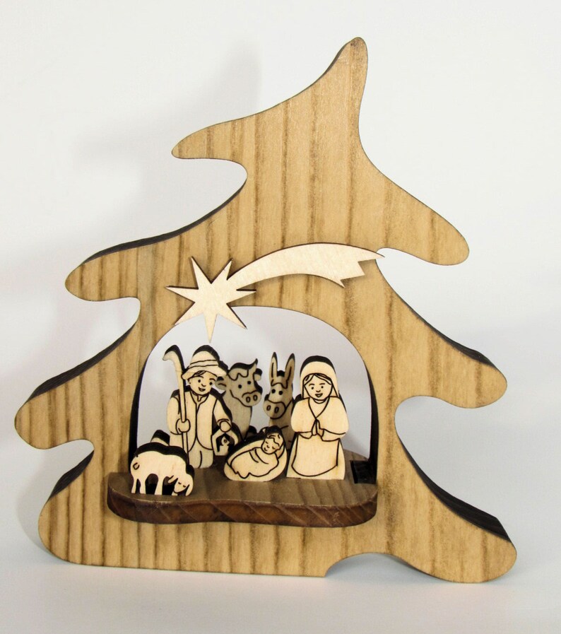 Holz Weihnachtskrippe, 3D Krippe Baumform Bild 2