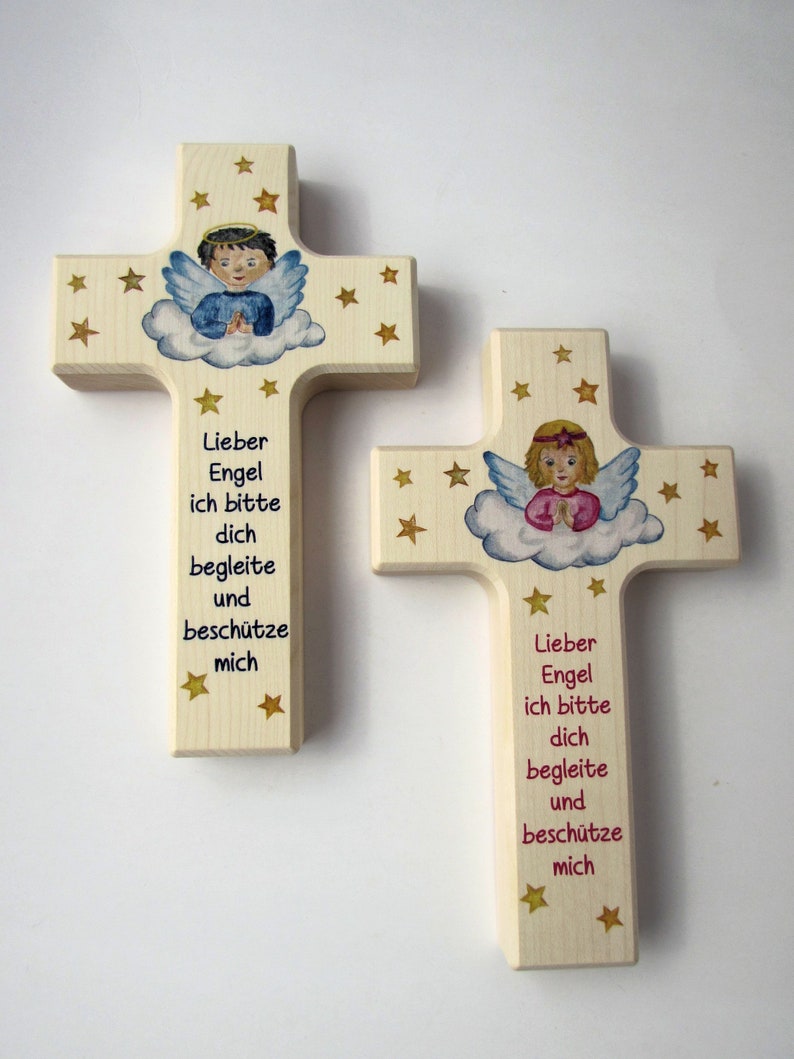 Children's cross made of natural wood / saying cross / guardian angel cross / for girls and boys / baptism / birth / name engraving possible image 1