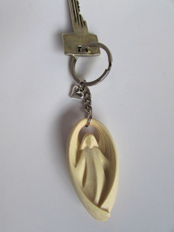 Wood Protection Angel Key Chain Name Engraving Etsy
