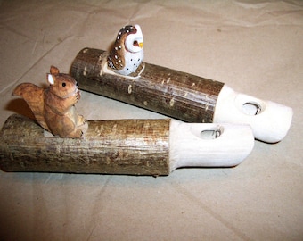 Knotwood pipes Natural wood Bark wood with carved animals