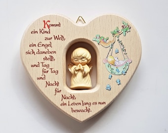 Schutzengel Herz Holz /  Engel Holzgeschnitzt / Namensgravur möglich / Kommt ein Kind zur Welt, ein Engel... / Geschenk zur Geburt / Taufe