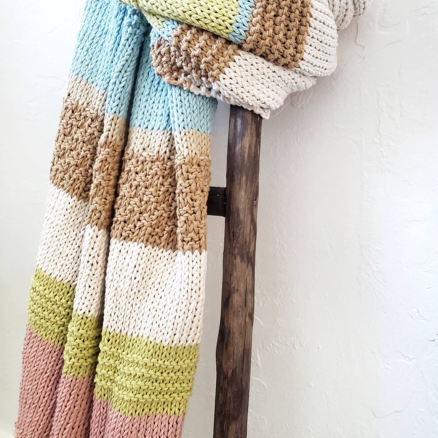 Large boho throw blanket Multi color knit blanket Recycled Etsy