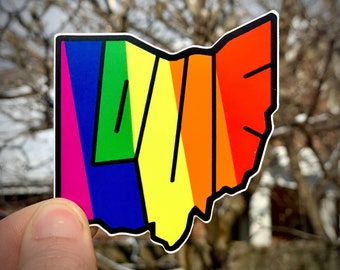 Ohio Rainbow Love Sticker, Ohio Rainbow Flag Decal, OH State LGBTQ Flag Decal, State of Ohio Gay Pride, Decal Sticker