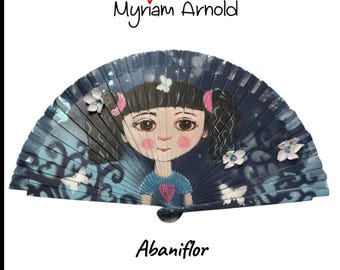 Abanico de madera pintado a mano. Abaniflor