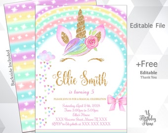 unicorn birthday invitation etsy