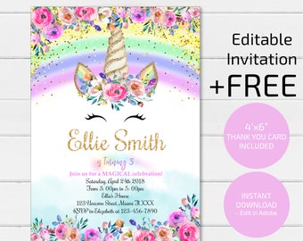 Unicorn birthday invitation download | Etsy