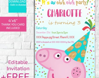Peppa Pig Invitation Etsy