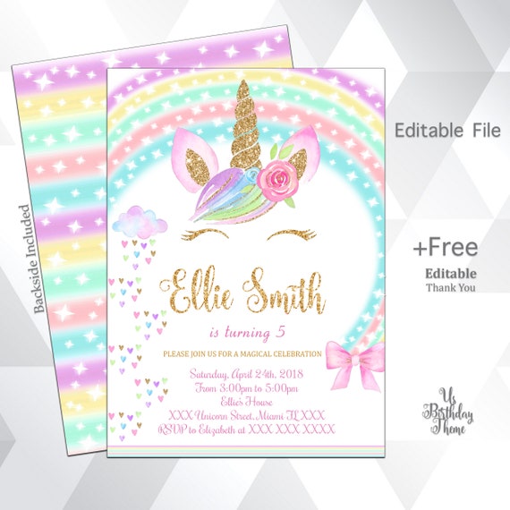 Unicorn Invitation Unicorn Birthday Invitation Glitter | Etsy