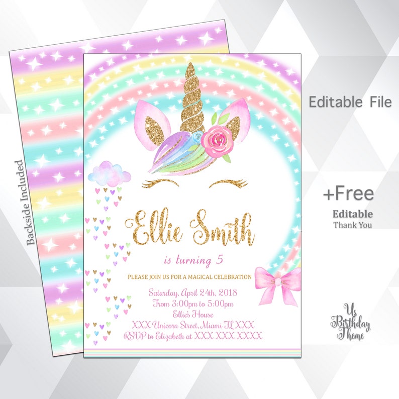 Unicorn Invitation Unicorn Birthday Invitation Glitter Etsy