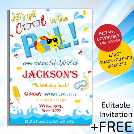 pool birthday party pool party invitation swimming birthday party instant download swim birthday party invitations