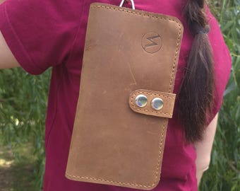 Handmade Tan Leather Zipper Wallet, Small Coin Pouch & Card Case, Everyday Travel Organizer, Personalized Gift for Her