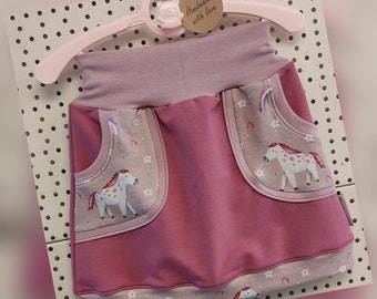 Handmade girls skirt horses size 98-104 with pockets children's clothing girls skirt children's skirt blueberry/pale pink