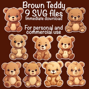 Teddy Bear SVG Files For Personal And Commercial Use Kiss Cut Stickers Digital Download Transparent Background