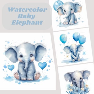 15+ Baby Elephant Blue Watercolor High Quality Clipart - boy, baby shower, animal, instant download