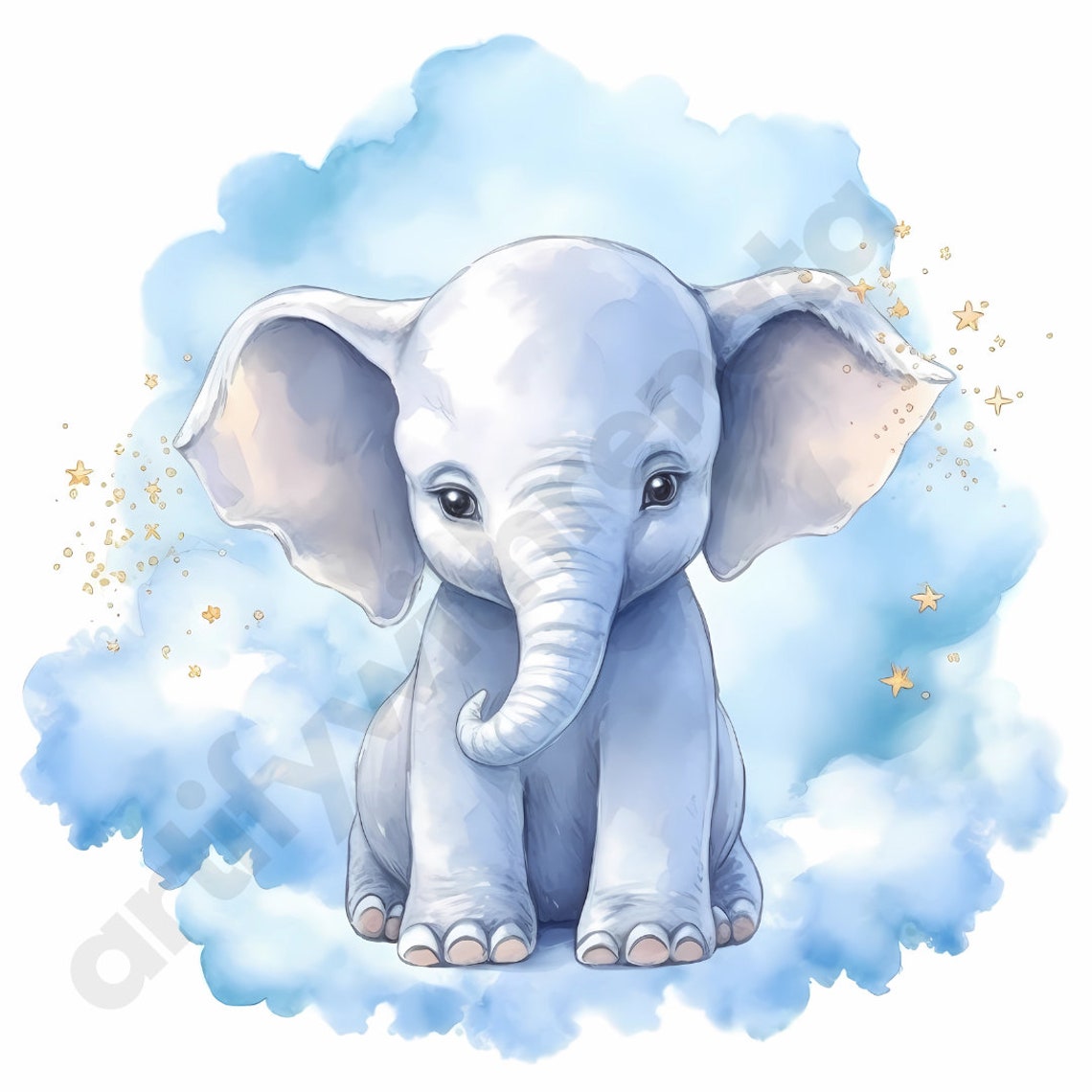 15 Baby Elephant Blue Watercolor High Quality Clipart Boy, Baby Shower