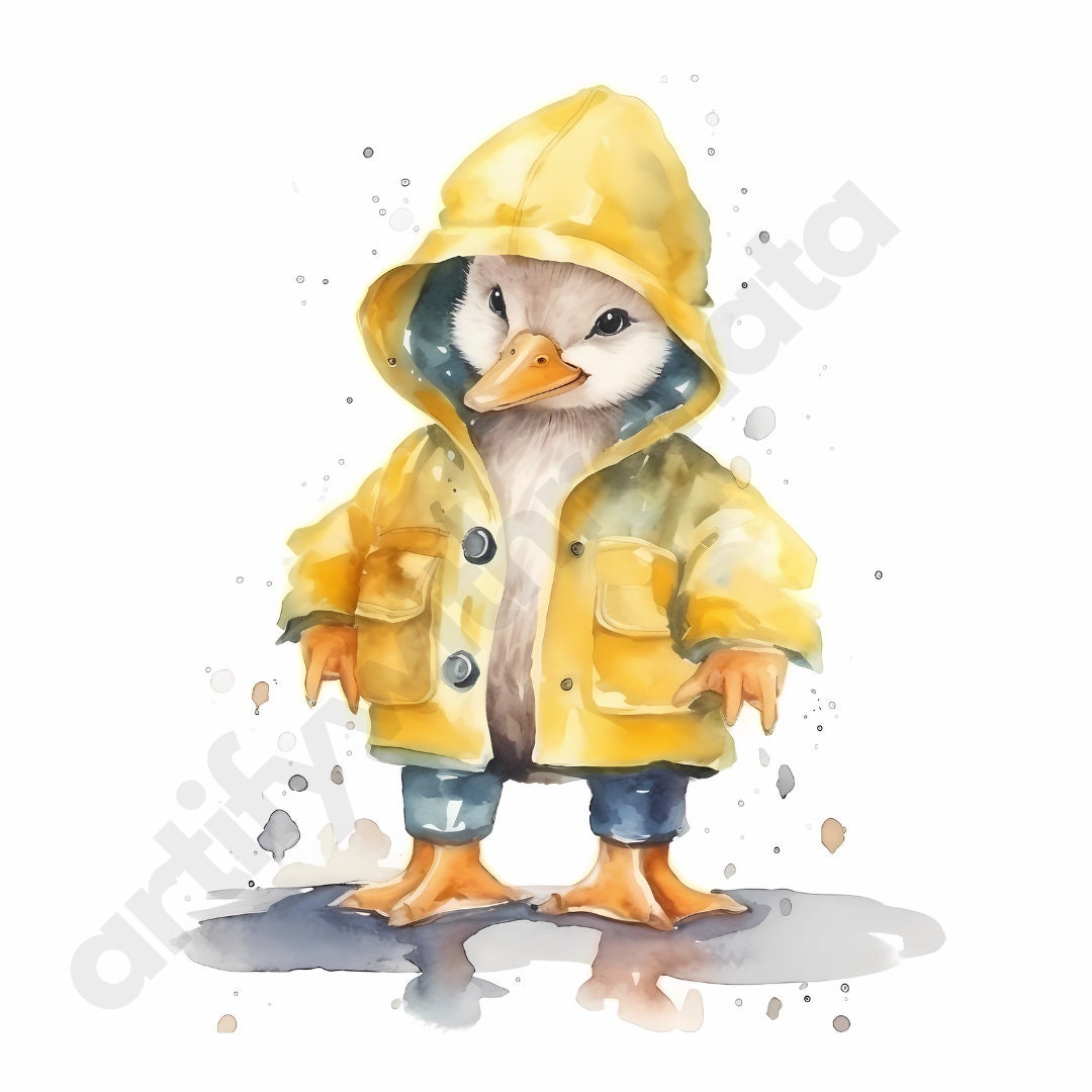 15 Baby Ducks in Raincoat Watercolor High Quality Clipart Etsy