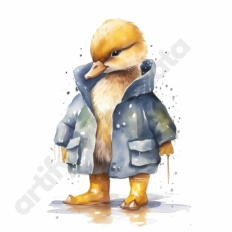 15 Baby Ducks in Raincoat Watercolor High Quality Clipart Etsy