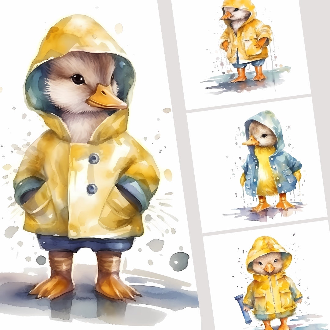 15 Baby Ducks in Raincoat Watercolor High Quality Clipart Etsy