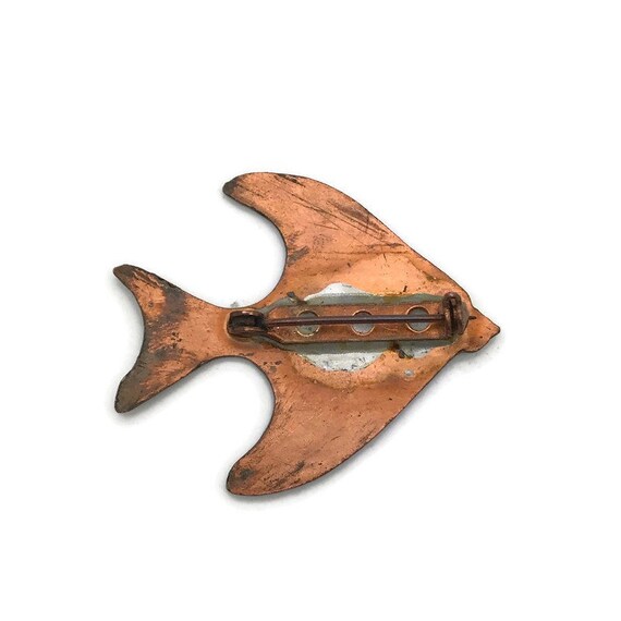 Vintage Enamel on Copper Fish Brooch Pin Red Spec… - image 4