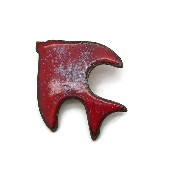 Vintage Enamel on Copper Fish Brooch Pin Red Spec… - image 2