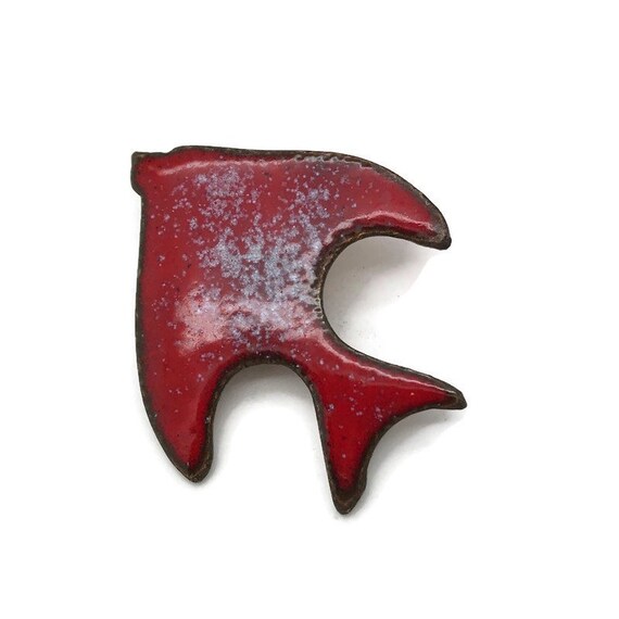 Vintage Enamel on Copper Fish Brooch Pin Red Spec… - image 7