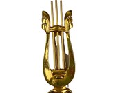 Early Monet Gold Tone Lyre Instrument Fur Clip Art Deco Figural Harp 1930s 1940s Signed
