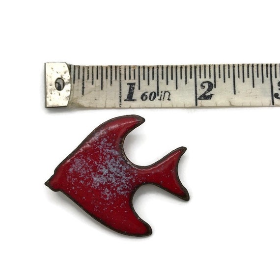 Vintage Enamel on Copper Fish Brooch Pin Red Spec… - image 8