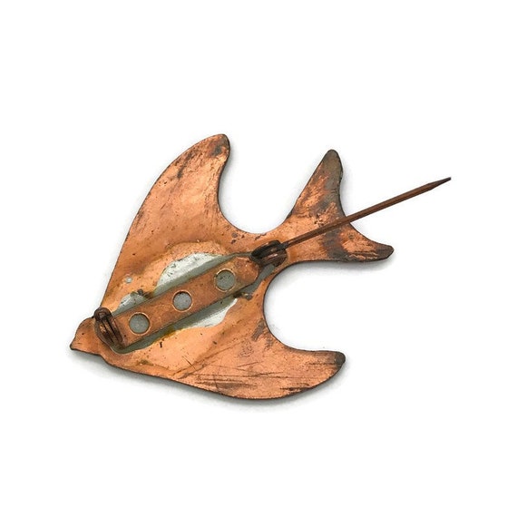 Vintage Enamel on Copper Fish Brooch Pin Red Spec… - image 9