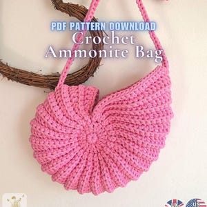 Patrón PDF para bolso de ganchillo con forma de concha de amonita / Idea para bodas y fiestas / Regalo para ella / Descarga instantánea
