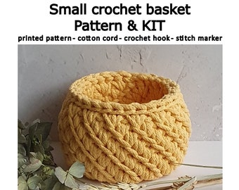 Small Crochet Basket Pattern and KIT | Pattern and Cord KIT | DIY Basket | Recycled Cotton Basket Kit