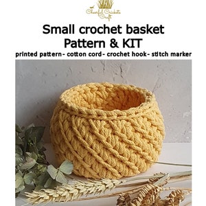Small Crochet Basket Pattern and KIT | Pattern and Cord KIT | DIY Basket | Recycled Cotton Basket Kit